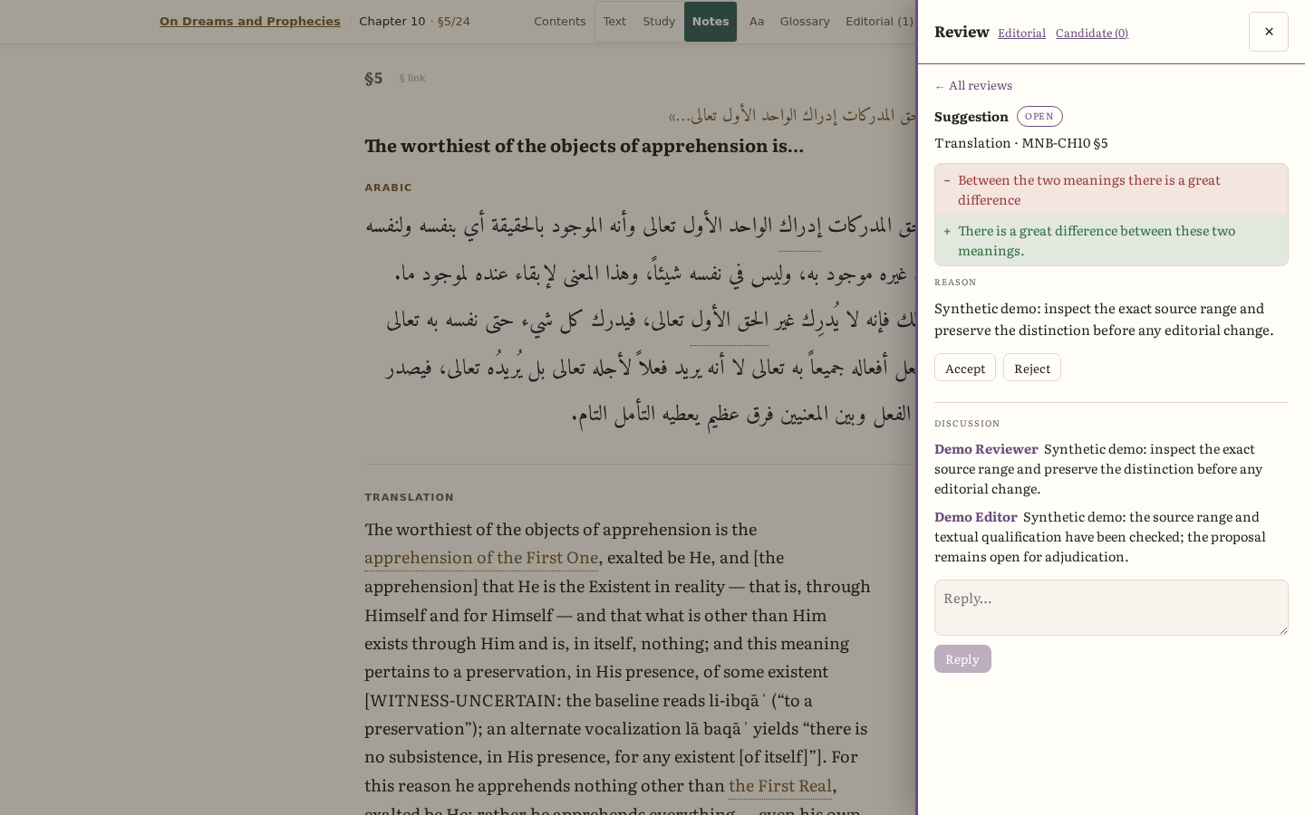 The Expert Review environment — a sanitized specimen with synthetic data.